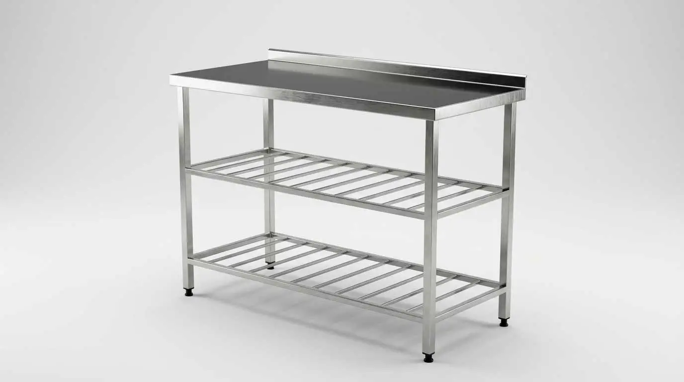 Stainless steel work tables for professional kitchens