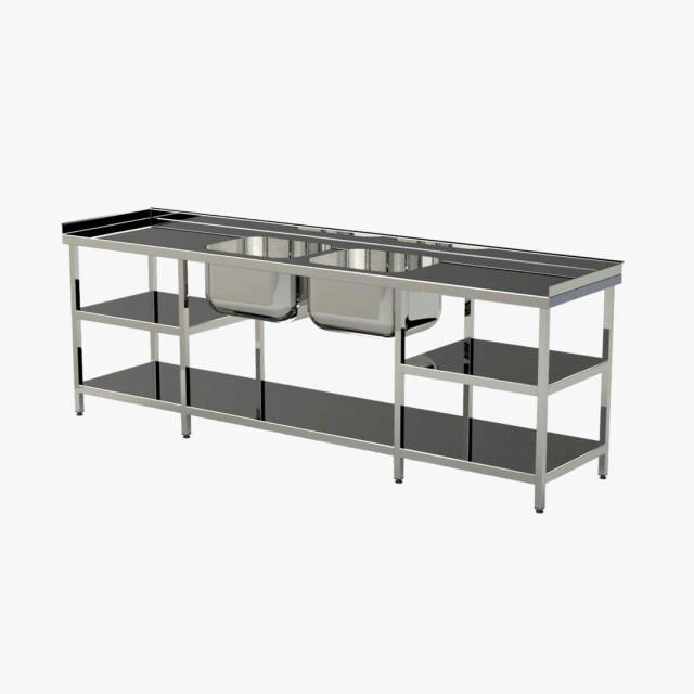 Double sink with two workspaces and two shelves 2000*600*850