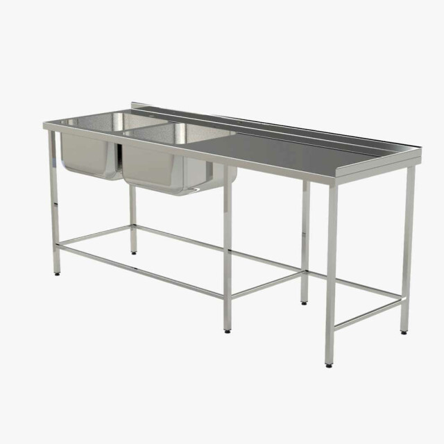 Chiuvetă dublă pe picioare cu spațiu de lucru 2200*600*950