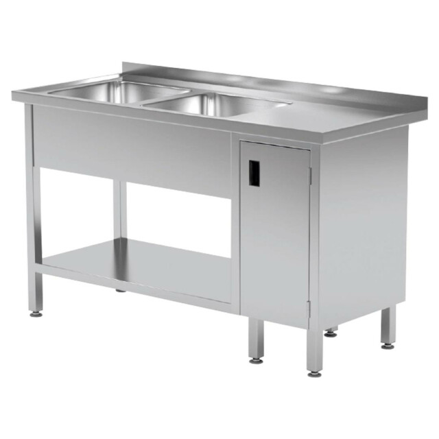 Masa dulap cu 2 cuve ambutisata - polita plata si dulap 1700x600x850