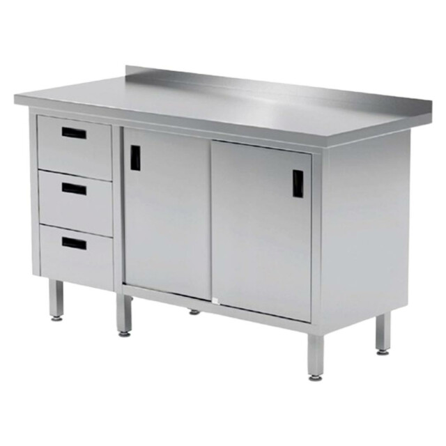 Masa dulap din Inox cu 2 us glisante si sertare 1600*600*850