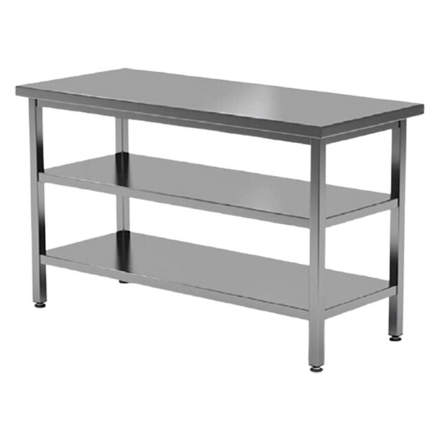 Stainless steel table with two lower steel shelves 900*800*850
